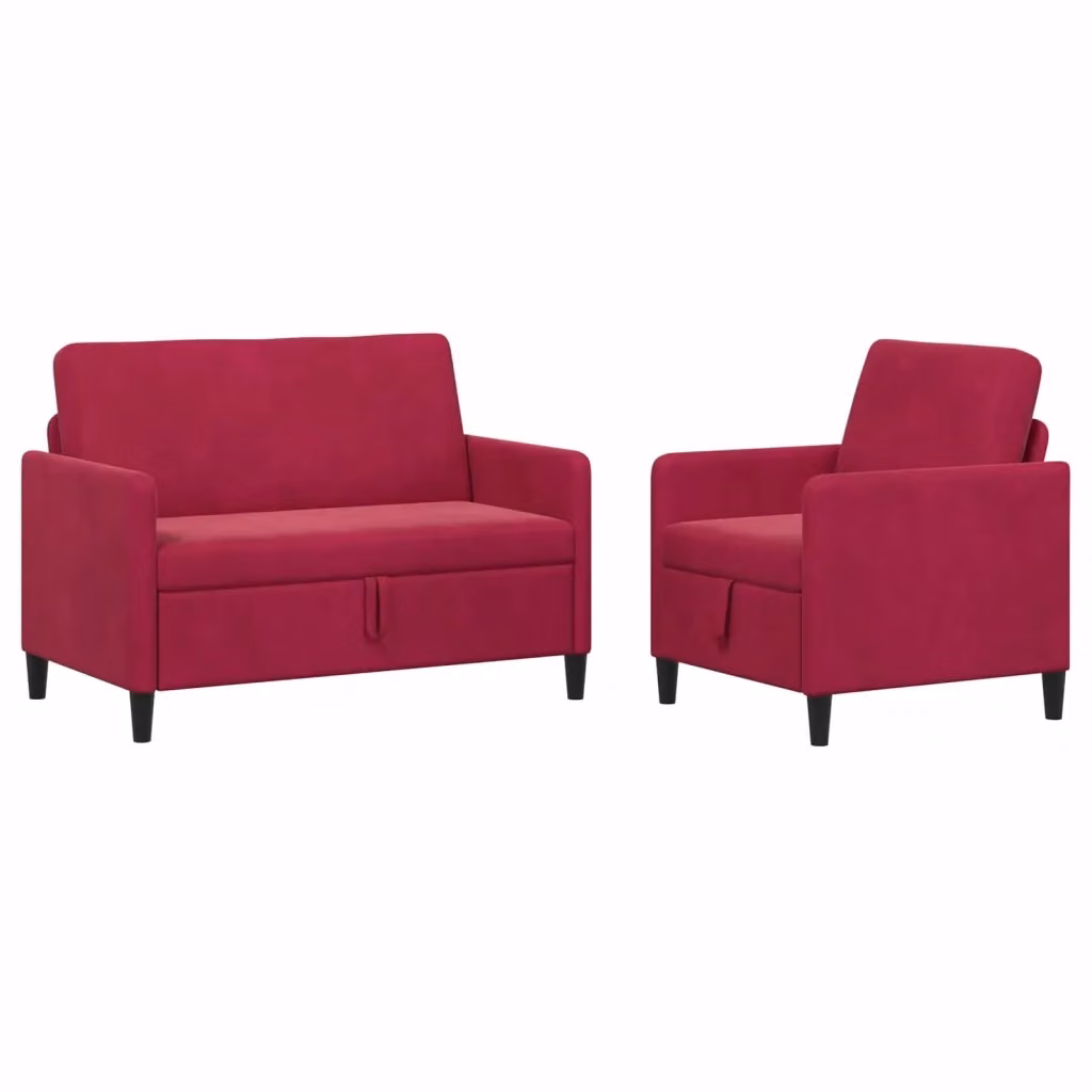 Set di 2 divani moderni vidaXL con contenitore e seduta apribile, colore rosso, rivestimento in tessuto con coperture rimovibili – 2