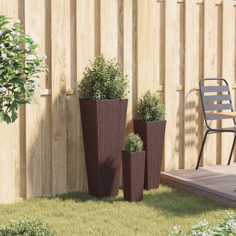 Set da esterno vidaXL composto da 3 vasi decorativi in metallo marrone, H x L x P: 80 x 30 x 30 cm