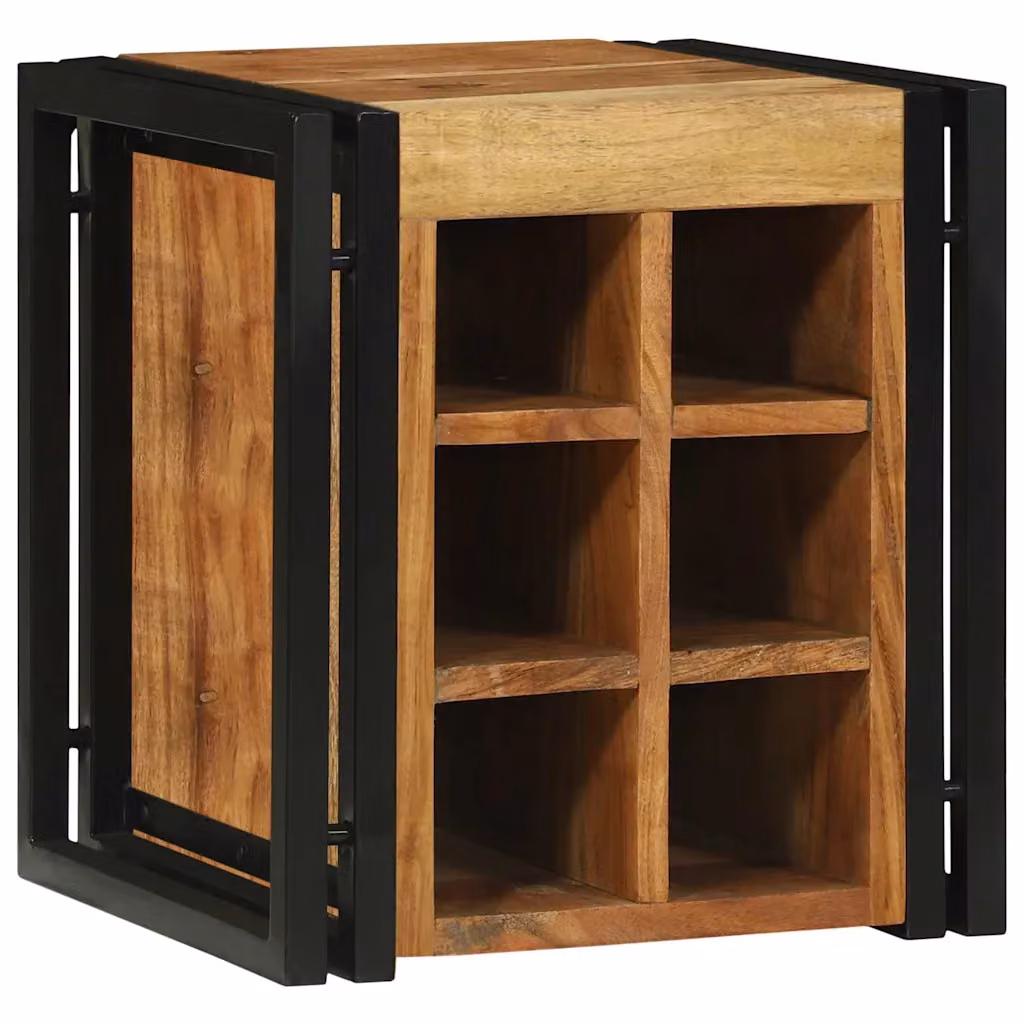 vidaXL Portabottiglie in Legno di Acacia Massello, Marrone e Nero, L/P/H: 35 x 35 x 39 cm