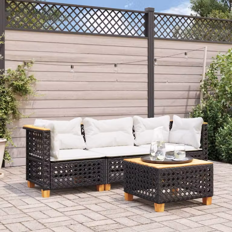 vidaXL Divano da Giardino a 3 Posti Moderno in Polyrattan con Cuscini Imbottiti e Coperture Rimovibili, Nero e Bianco