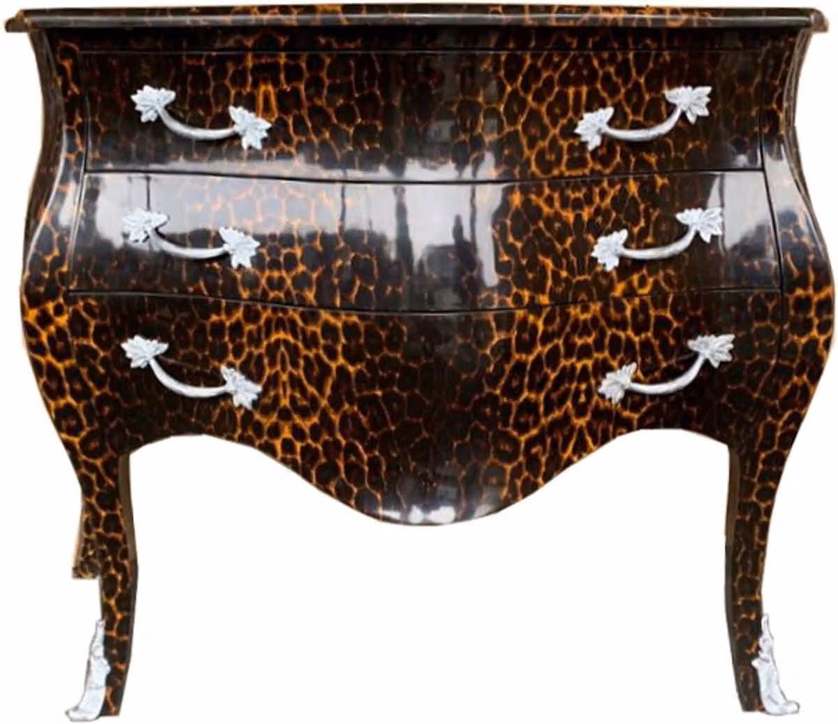 Casa Padrino cassettiera barocca in leopardo / argento con 3 cassetti - Mobili in stile antico