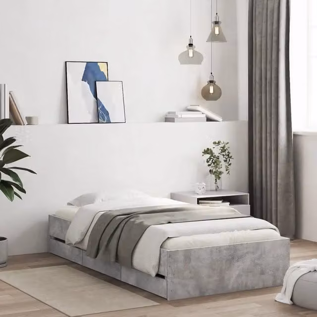 Giroletto Cassetti-Struttura Letto con contenitore Grigio Cemento 90x200 cm Legno Multistrato 486121