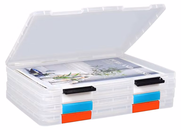 Contenitore di stoccaggio in PP, set da 4, dimensioni 30,4 x 22,6 x 1,8 cm, trasparente