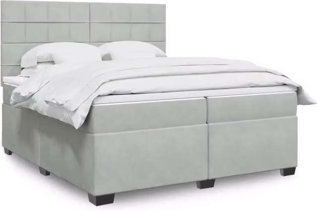 Letto matrimoniale moderno vidaXL con materasso ibrido in velluto grigio e bianco L/P: 200 x 200 cm