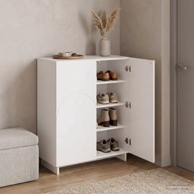 Scarpiera moderna vidaXL in legno MDF bianco lucido L: 73 cm, P: 38 cm, H: 87,5 cm