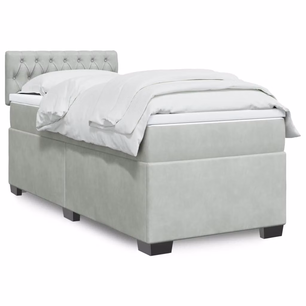 vidaXL Giroletto a Molle con Materasso Ibrido in Velluto Grigio Chiaro 90x190 cm