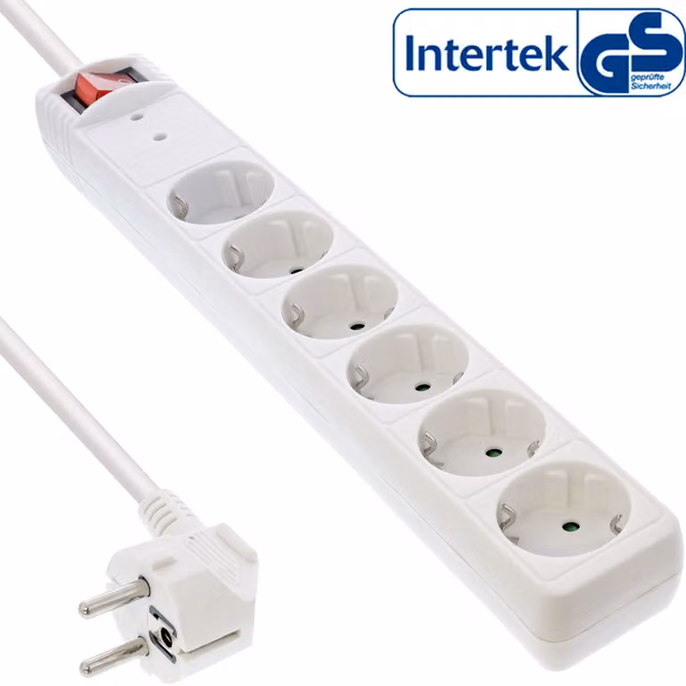 InLine® 16461Q Presa a nastro, contatto di terra a 6 vie, con protezione da sovratensione, con interruttore, 1,5 m, bianco
