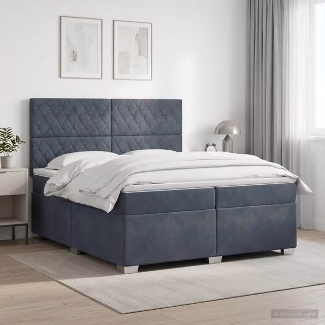 Letto box spring con materasso vidaXL in tessuto grigio e bianco L/P: 200 x 200 cm