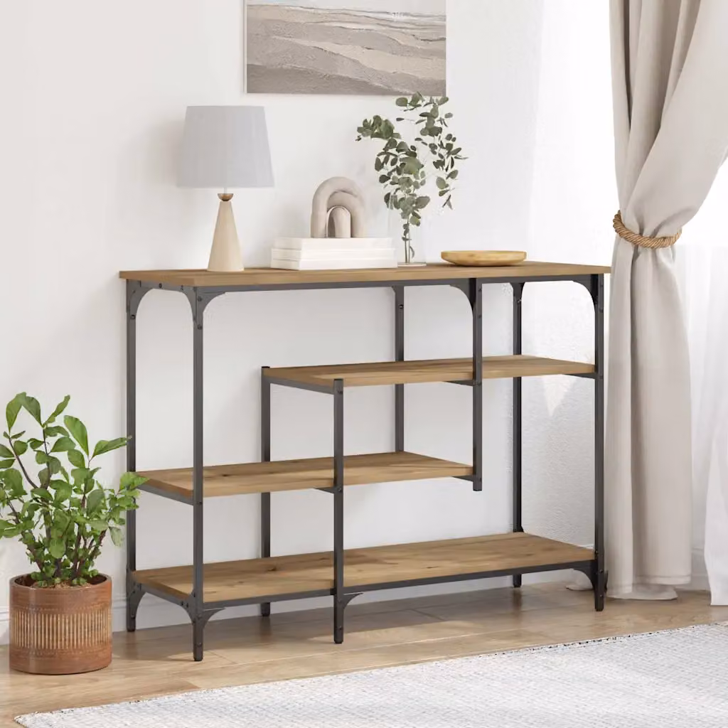vidaXL Tavolo Console in stile industriale in legno e metallo, colore marrone, L 100 x P 35 x H 75 cm