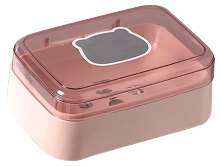 Contenitore portatile, con sistema di drenaggio, in plastica, dotato di coperchio, ideale per l'uso domestico, negli ostelli o durante i viaggi, colore rosa