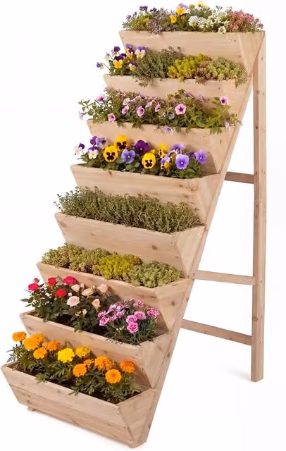 Fioriera rialzata a 8 livelli aiuola verticale a forma di v in legno di abete, Orto rialzato da esterno o interno per piante fiori Naturale