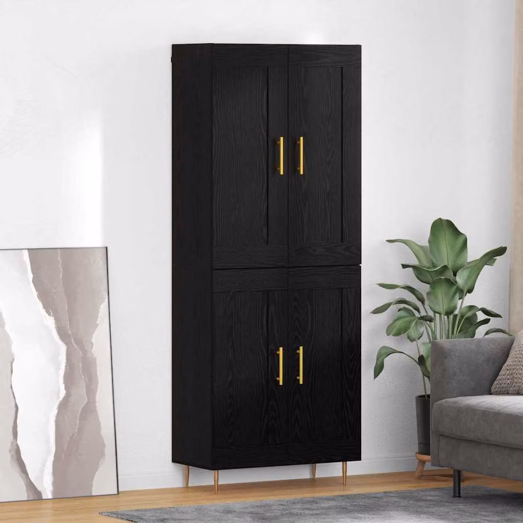 Credenza moderna vidaXL in legno e metallo, colore nero e oro, L: 69,5 cm, P: 34 cm, H: 180 cm