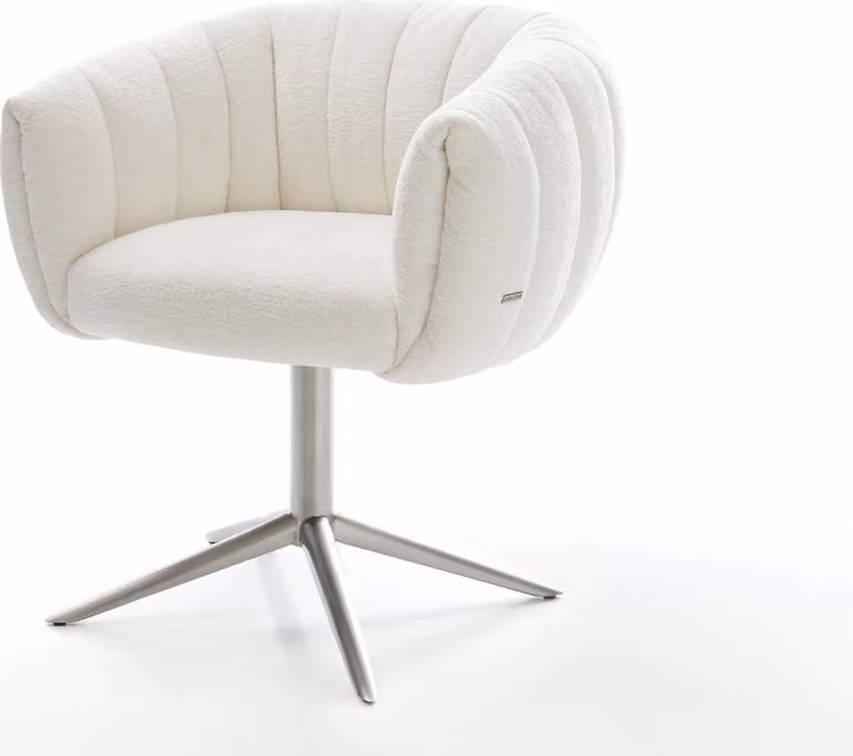 DELIFE Sedia girevole Jada-Flex, rivestita in tessuto bouclé color beige chiaro, base in acciaio inossidabile, girevole a 360°, con funzione basculante e imbottitura a molle insacchettate