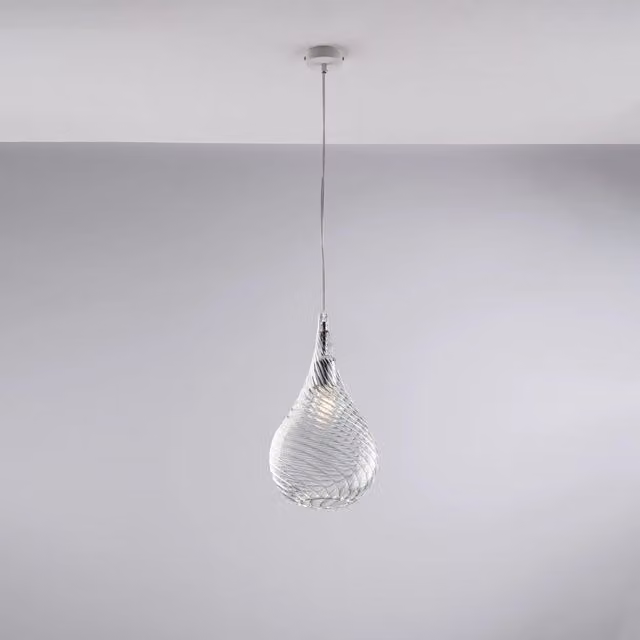 Lampadario Sospeso Moderno Bonetti Illumina in Metallo Cromato e Vetro Trasparente con Attacco E27