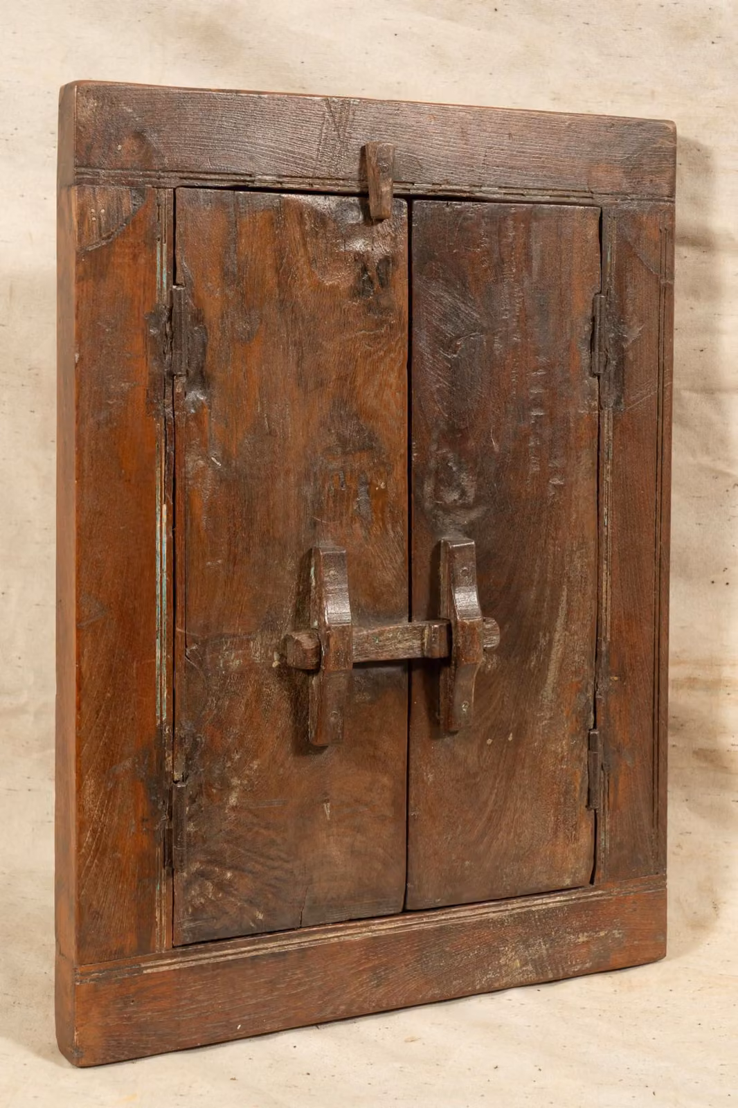 Finestre in legno di teak, dimensioni 43,5x7,5x58,5 cm, restaurate, stile antico
