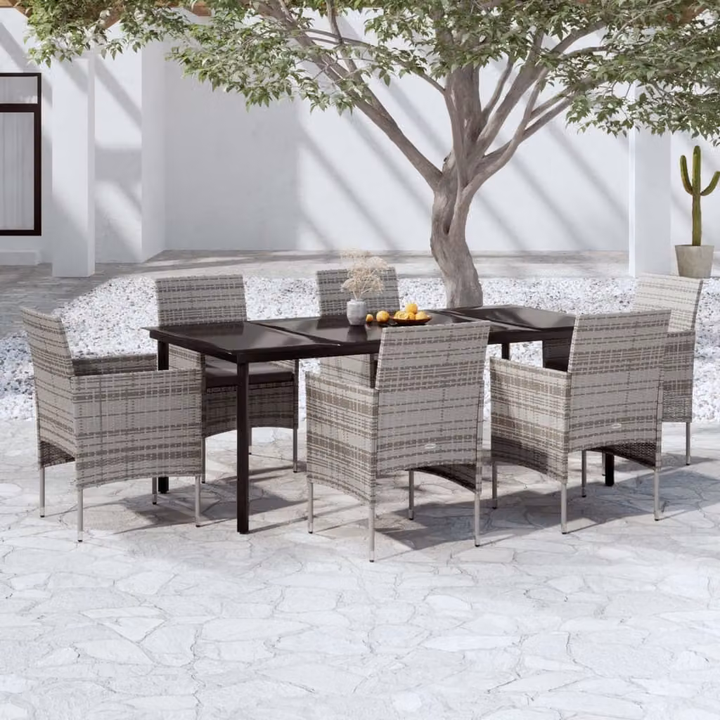 Maison Exclusive - Set da pranzo da giardino da 7 pezzi con cuscini grigi e neri