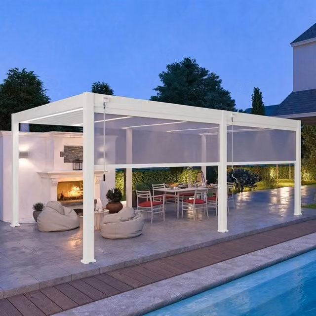Pergola bioclimatica autoportante Ombréa VS Bianco con 2 tende, dimensioni 4x6 m