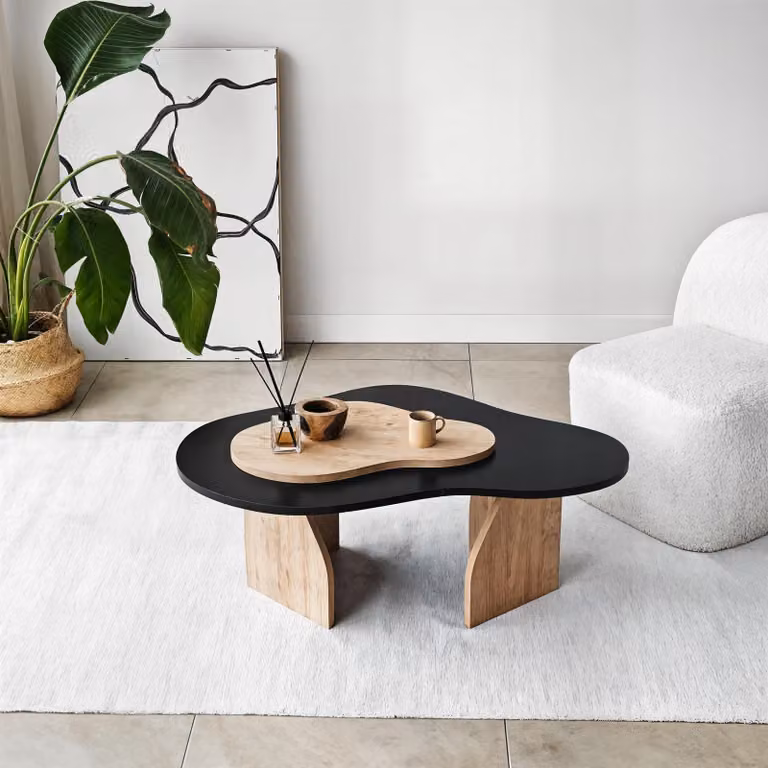 Skye Decor, Melted - Black, Sapphire Oak, tavolino, pannelli truciolari rivestiti al 100% in melamina, nero, 105 x 65 x 35 cm