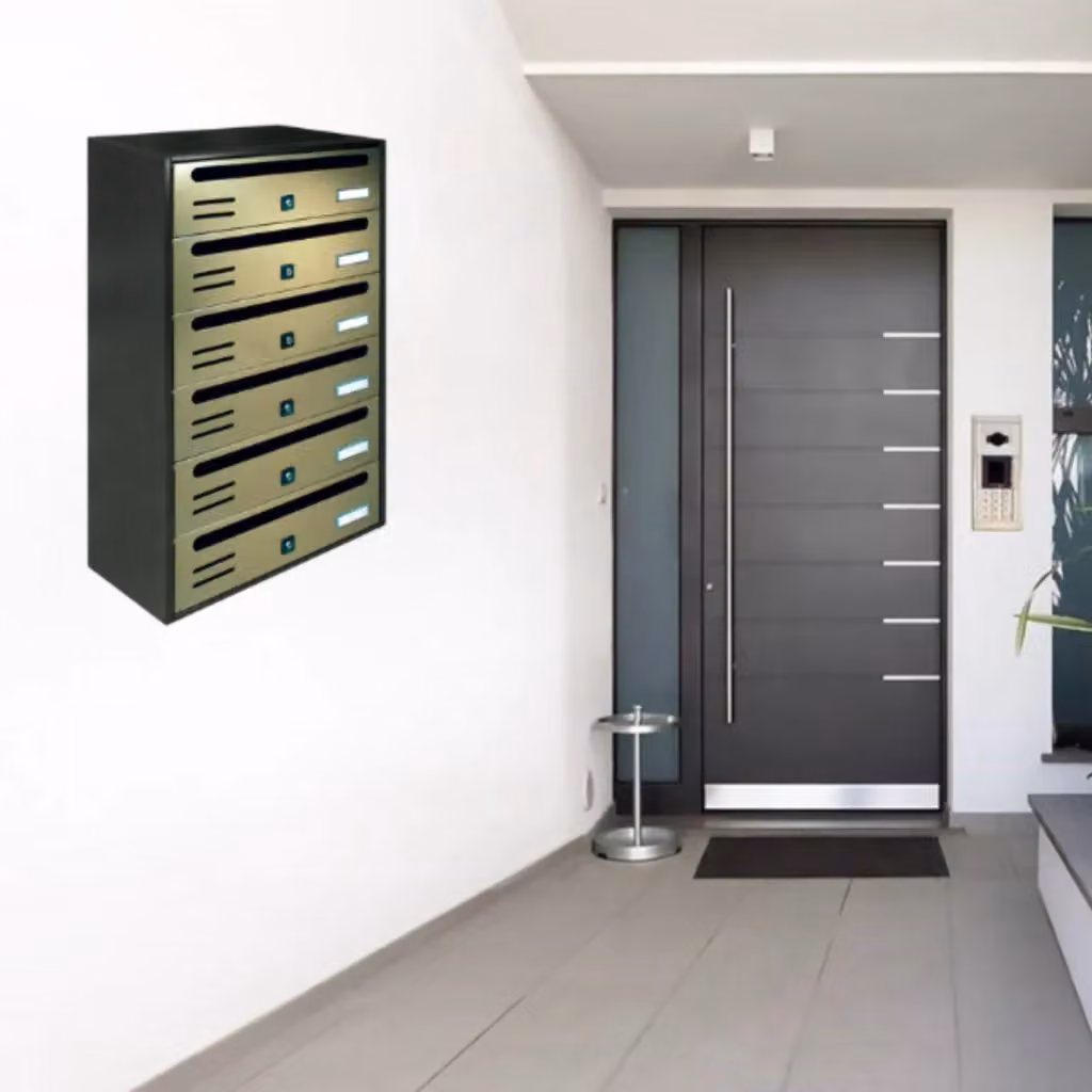 ALUBOX CUBO Cassette Postali Condominiali da 6 Posti in Lamiera Zincata, Colore Antracite con Sportelli Bronzo Antico, L/P/H: 63,5 x 38,5 x 25 cm – 2