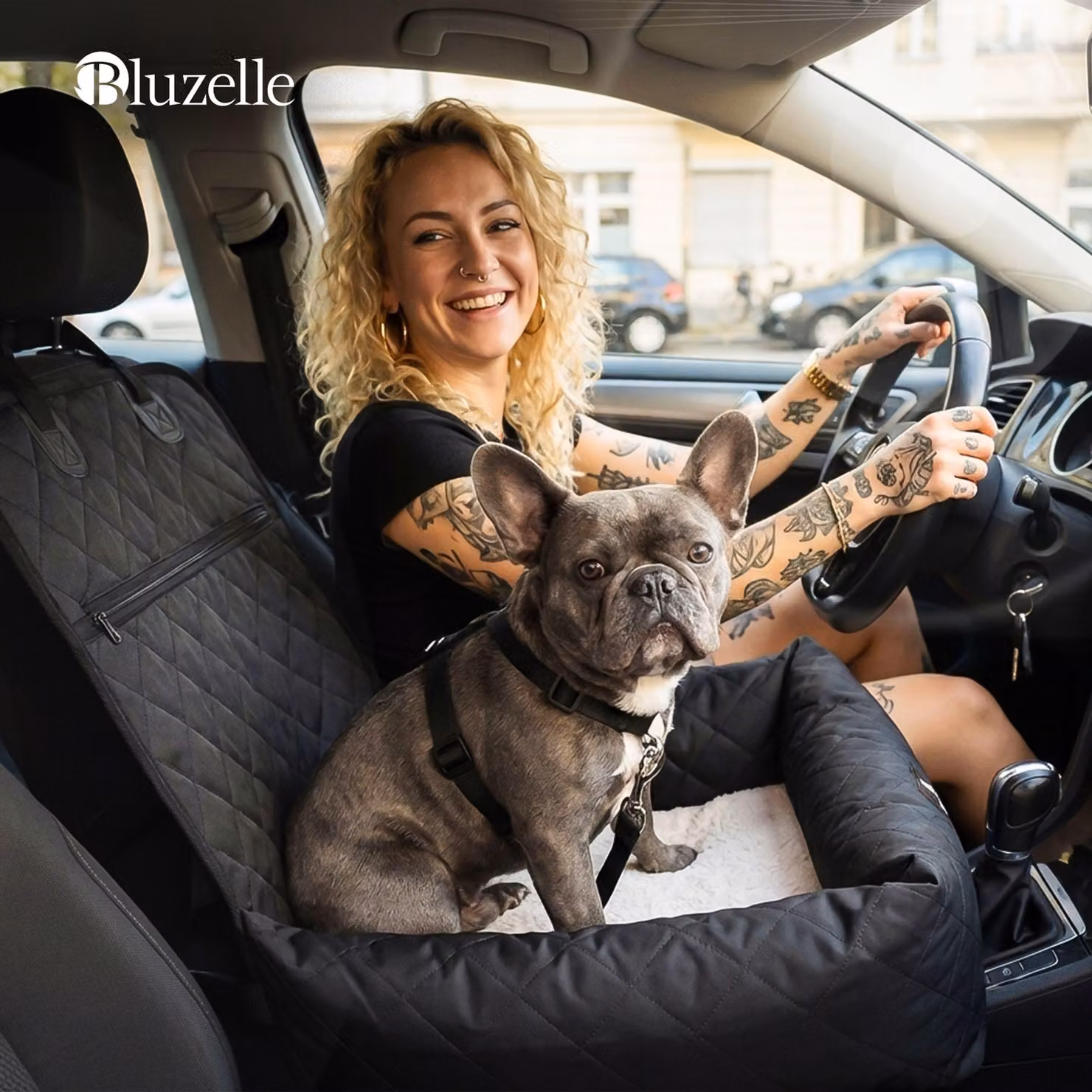 BLUZELLE, coprisedile per auto, adatto a cani, 2-in-1: cuccia e trasportino per cani di piccola e media taglia, fodera lavabile, rimovibile, impermeabile e imbottita, colore nero