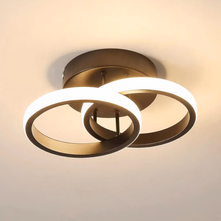 Lampada a soffitto a LED - Lampada a soffitto a doppio anello - 2 sorgenti luminose - Luce bianco caldo 3000 K - Montaggio a parete - 220 V - Adatta per ambienti di 3-5 m²