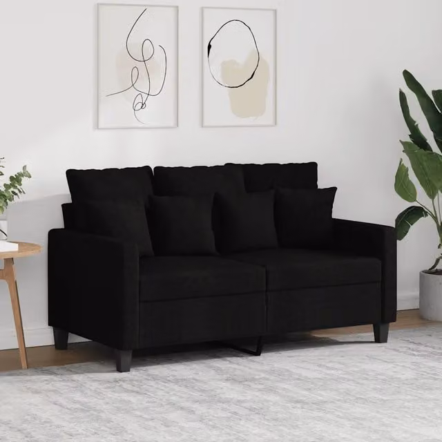 Divano a 2 posti moderno vidaXL in tessuto nero con struttura in metallo e cuscini inclusi L: 138 cm, P: 77 cm, H: 80 cm