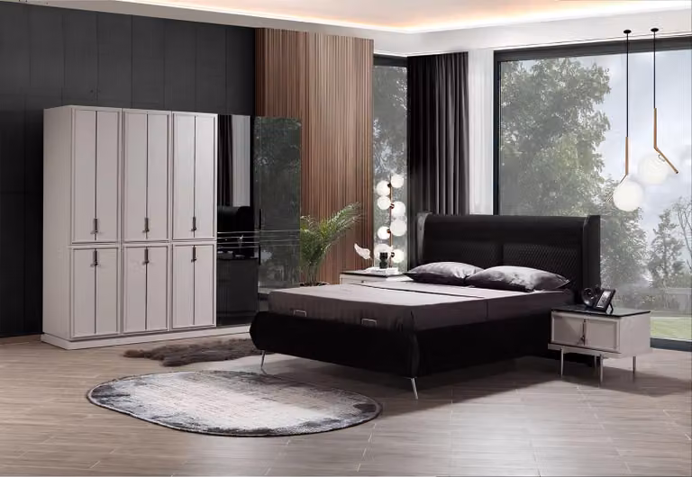 Moderne Schwarz-Weiße Schlafzimmer Möbel Polsterbett Nachttische 4tlg