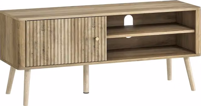 HOMCOM Mobile porta TV con anta scanalata, ripiano regolabile e foro per cavi, 115x35x49 cm, Rovere   Aosom Italy