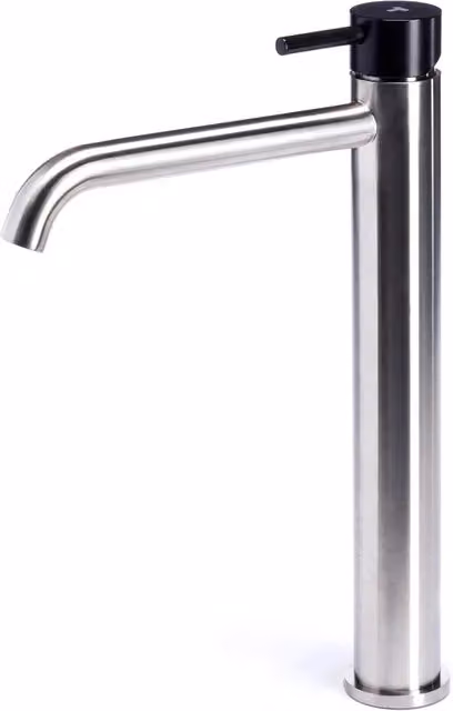 Rubinetto Miscelatore Monocomando Lavabo Alto in Acciaio Inox Satinato Maniglia Carbone