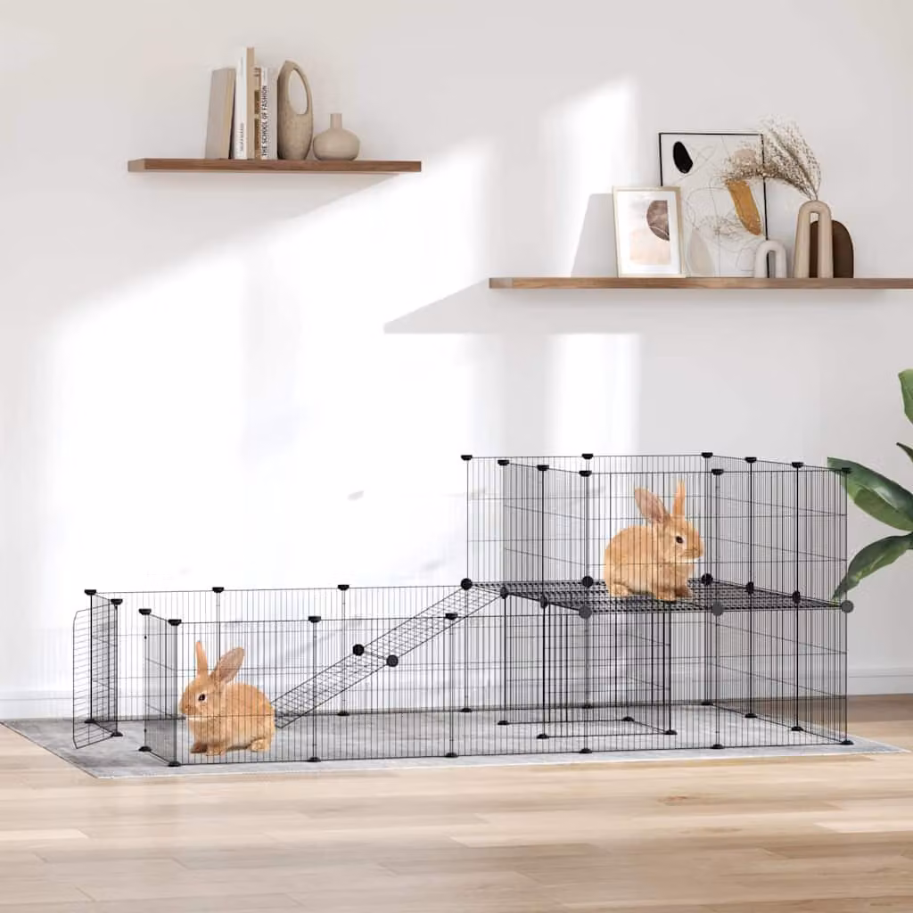 Gabbia per animali vidaXL in acciaio con 36 pannelli e porta, colore nero, H 175 x L 105 x P 70 cm