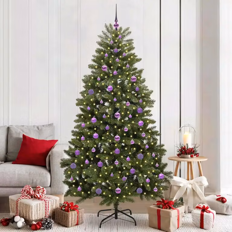 Albero di Natale artificiale vidaXL verde con 300 LED bianco caldo in PVC e metallo, Altezza: 210 cm