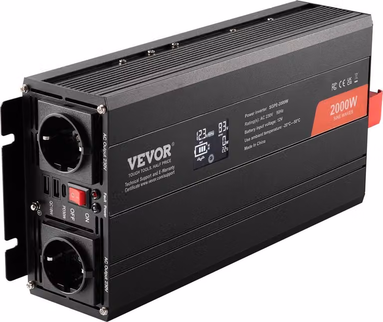 Inverter a onda sinusoidale pura 2000 W da 12 V CC a 230 V CA con telecomando LCD e