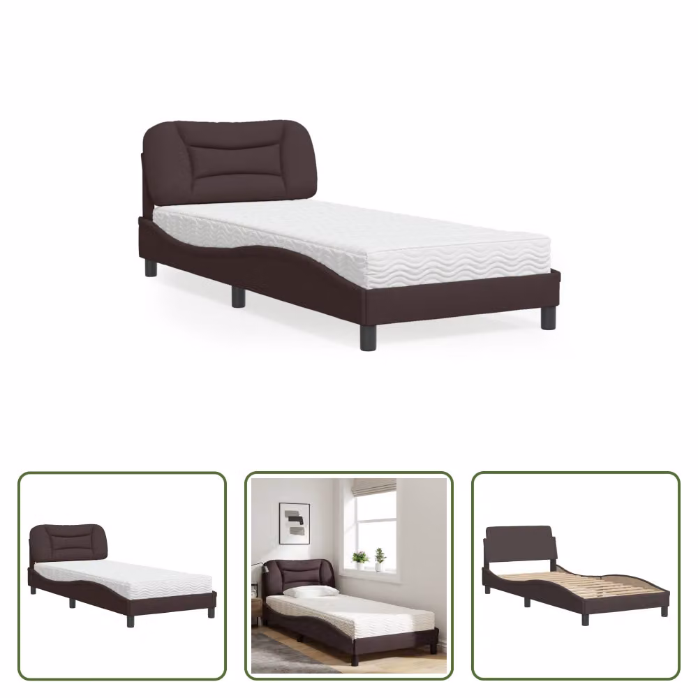 The Living Store Letto con materasso marrone scuro 80x200 cm in tessuto