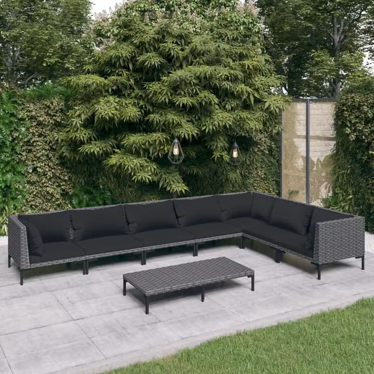 Maison Exclusive - Set da giardino da 8 pezzi con cuscini in polyrattan grigio scuro
