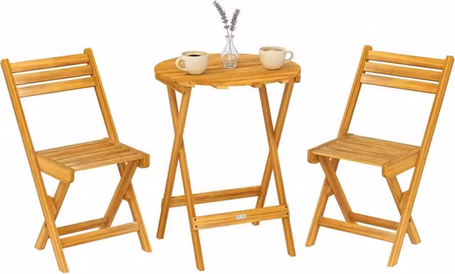 Set da pranzo pieghevole Minimal in legno di acacia con 2 sedie, colore marrone, L/P/H: 60 x 60 x 75 cm