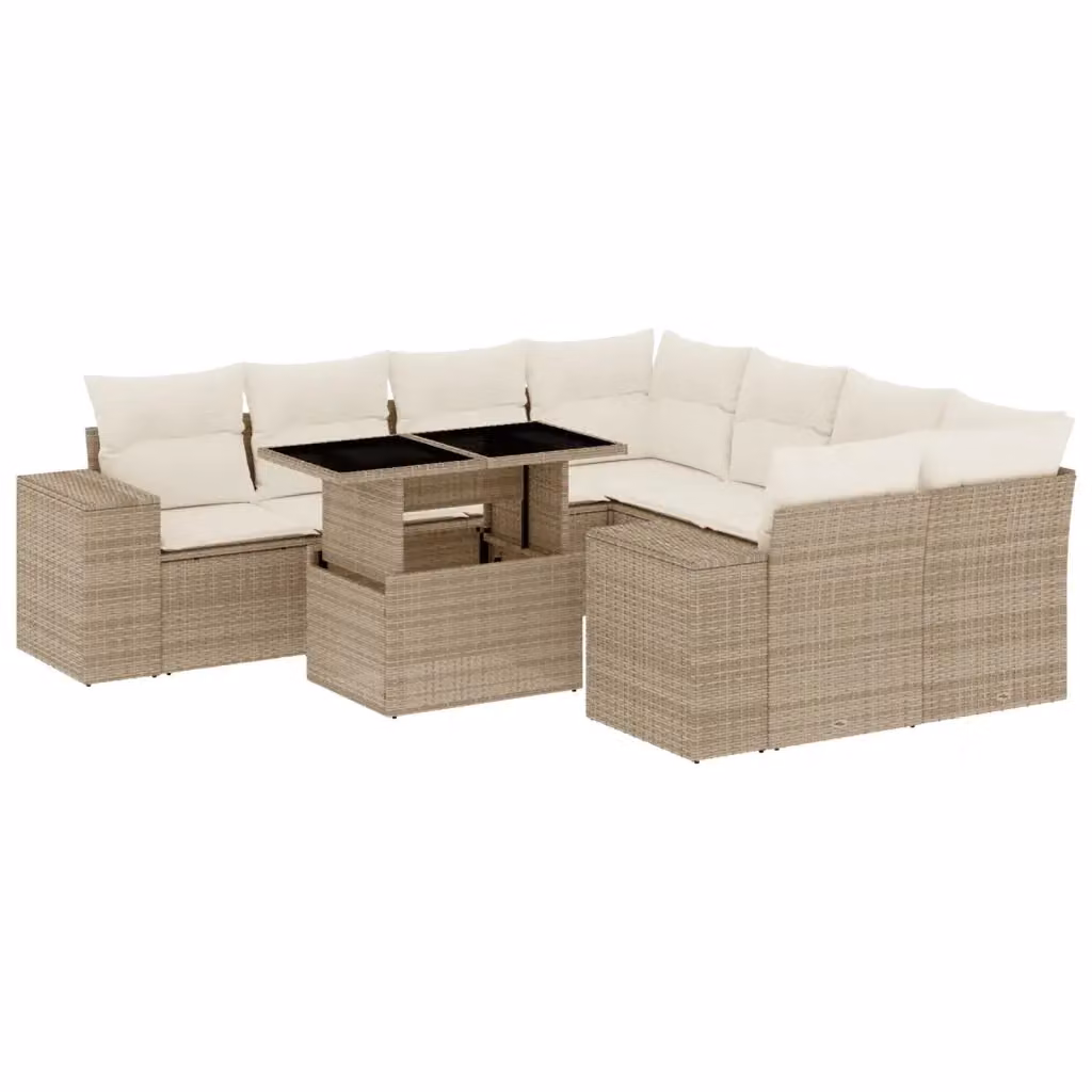 vidaXL Set Divano da Giardino a L 9 pz con Cuscini Beige e Tavolino in Polyrattan e Metallo – 2