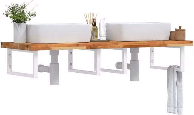 Ripiano a parete per lavabo vidaXL in legno di acacia oliato e metallo bianco
