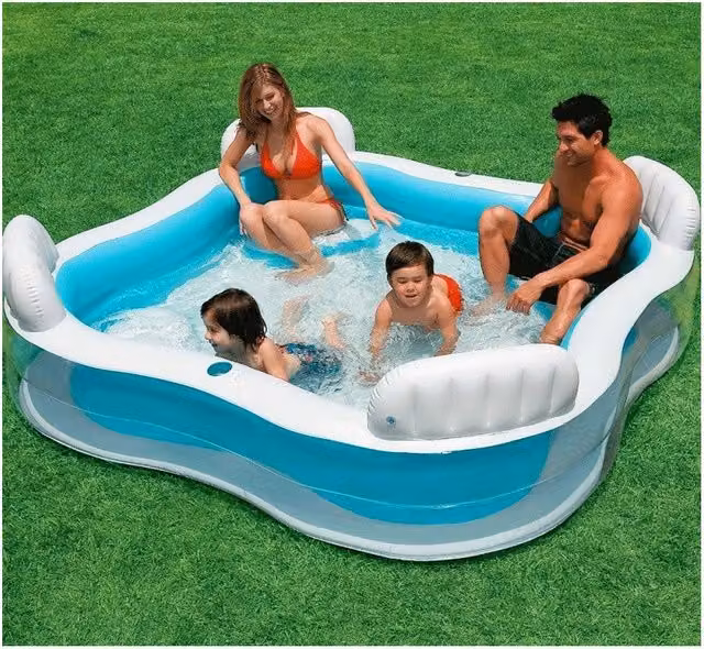 Piscina Gonfiabile Fuoriterra Trade Shop Traesio Blu e Bianca con 4 Sedili e 2 Portabicchieri L: 229 cm, P: 229 cm, H: 66 cm