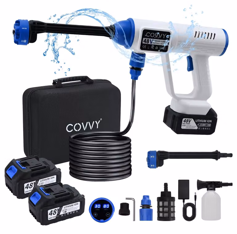 Idropulitrice portatile senza fili, 725 PSI - Tubo da 10 metri - Batteria da 21 V - Bianca - Adatta per auto e giardino