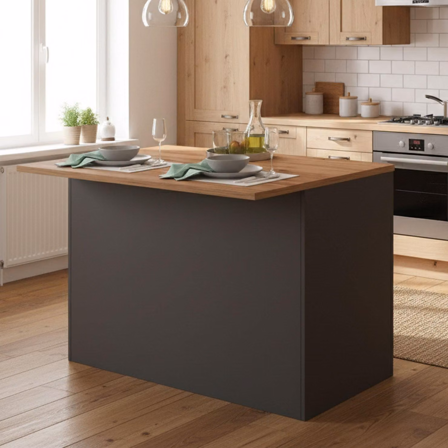 Dmora Isola da Cucina Analiza 90x125x90h cm Nero Antracite, Modulabile 4 Vani  Italy