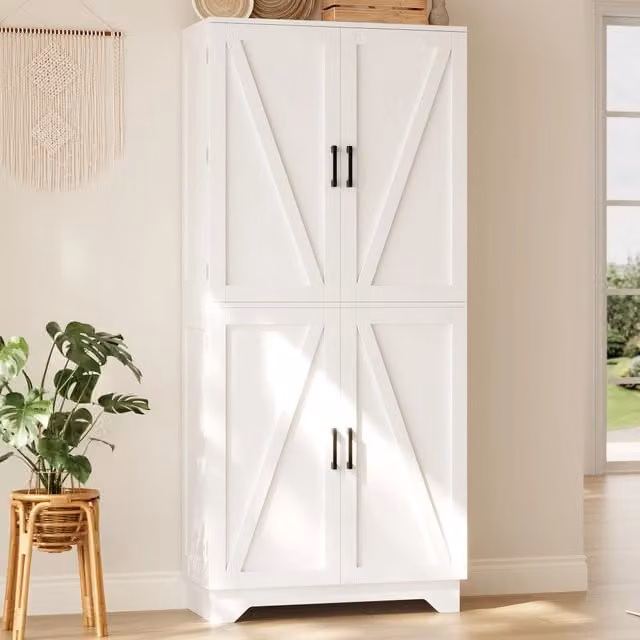Armadio da cucina 80x40x180 cm, alta capacità con 4 porte a granaio, dispensa con portabottiglie e ripiani porta, per soggiorno e sala da pranzo