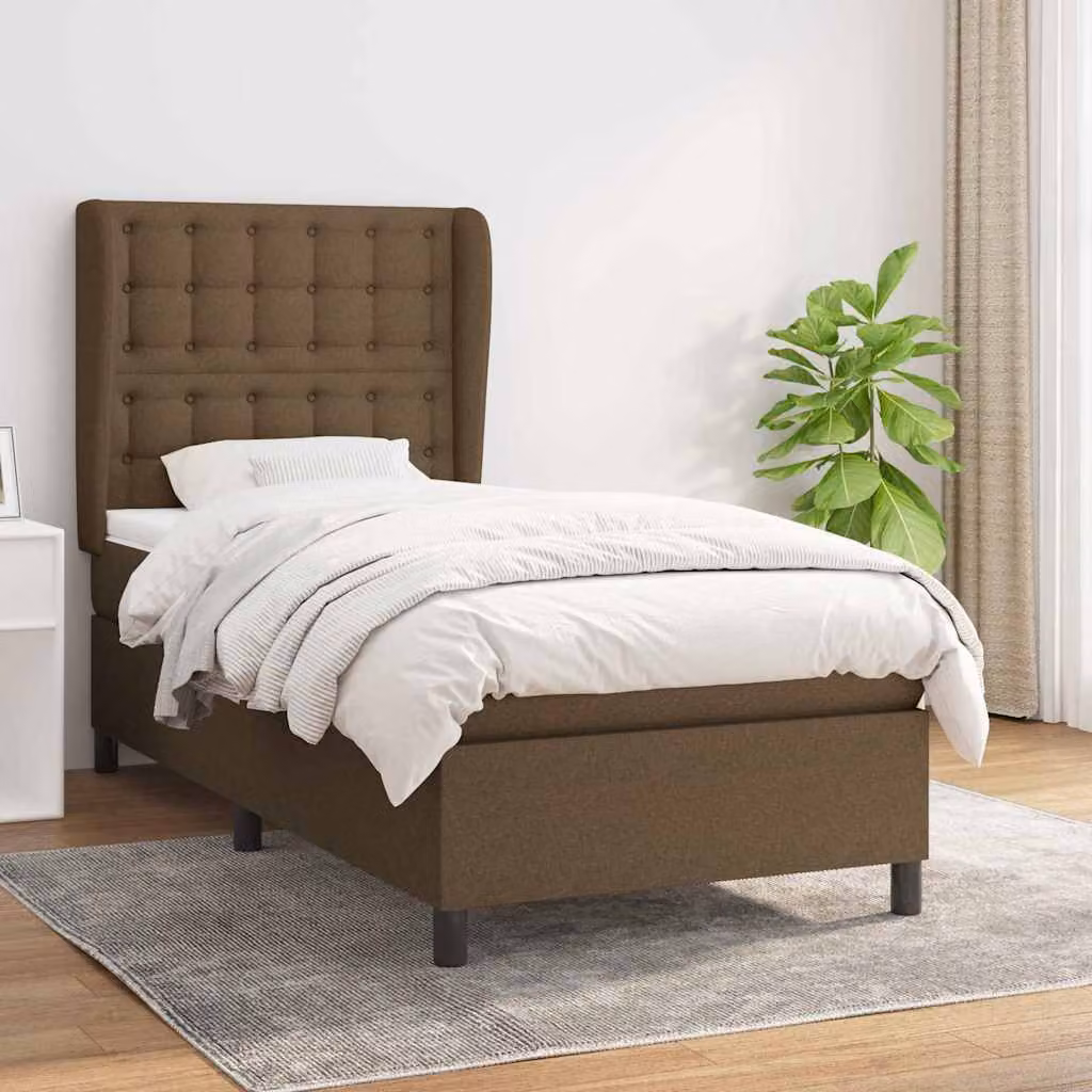 vidaXL Giroletto a Molle con Materasso Ibrido in Tessuto Marrone e Bianco L/P/H: 90 x 190 cm – 1