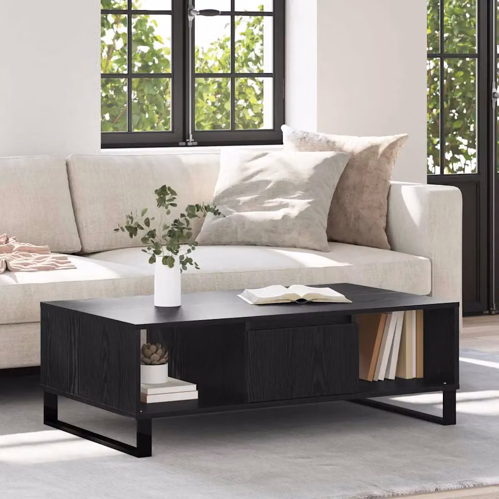 vidaXL Tavolino da salotto minimalista in legno e metallo, colore nero, L: 104 cm, P: 60 cm, H: 35 cm