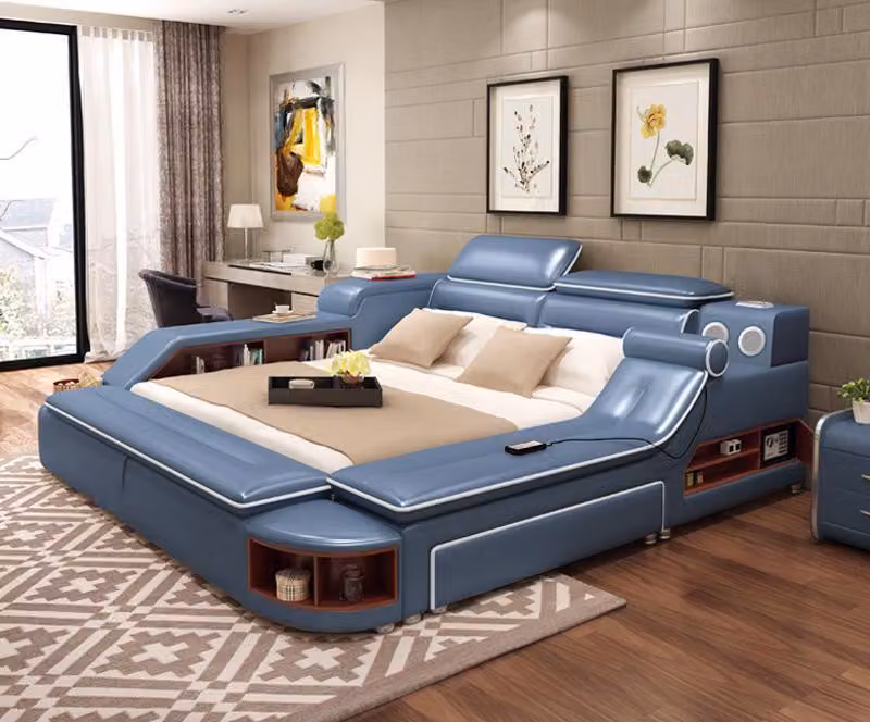 Leder Bett Betten Polster Doppel Multifunktion 180x200 Leder Bettgestell Design
