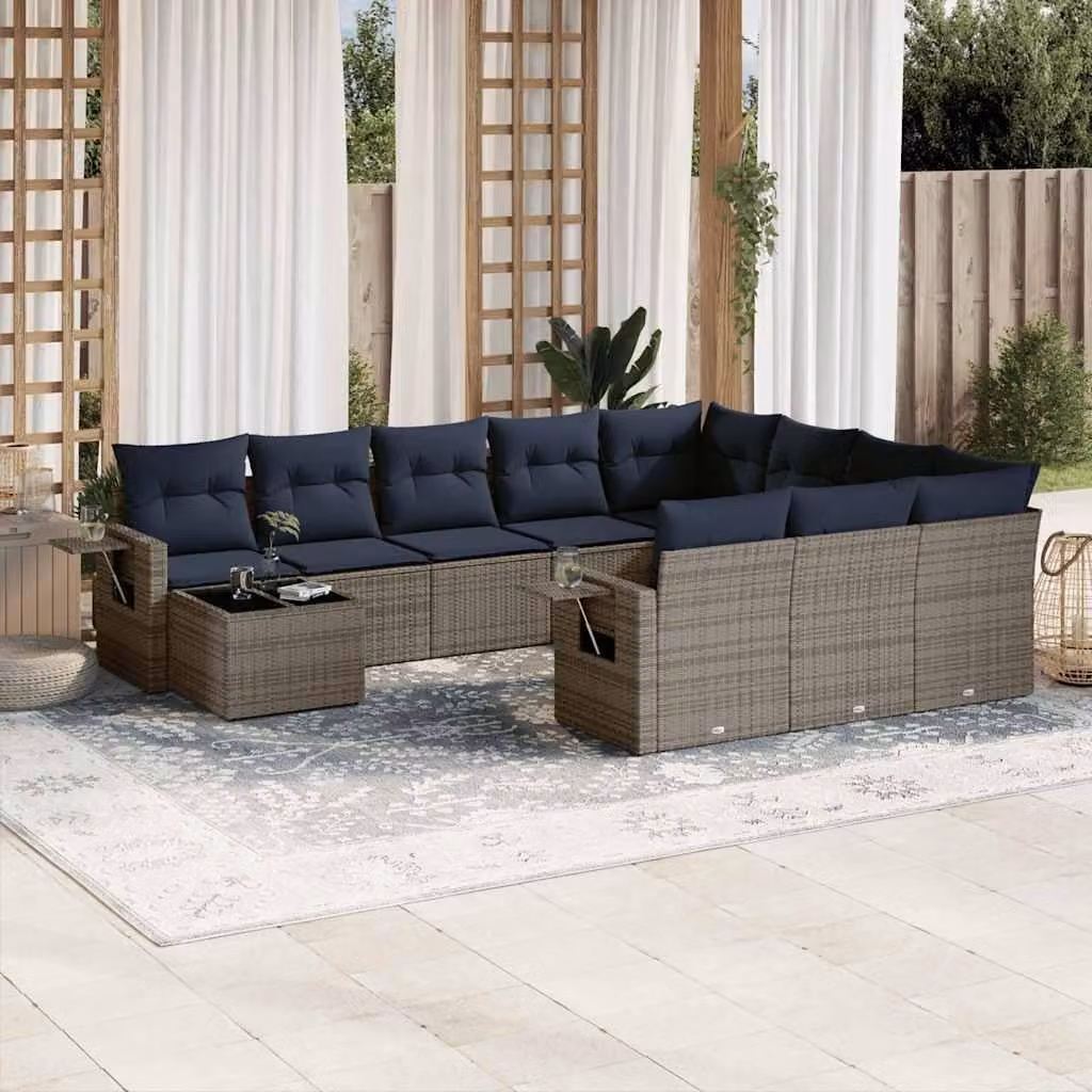 Maison Exclusive - Set da giardino 11 pezzi con cuscini, grigio, polyrattan