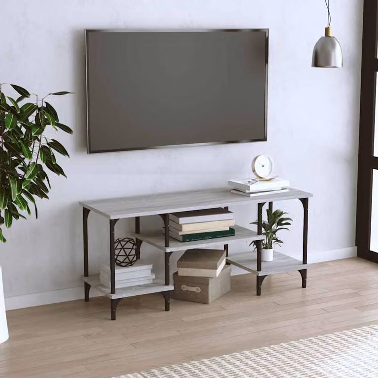 Mobile Porta TV Moderno vidaXL Grigio con Ripiani per Media, Legno e Metallo, L 102 cm x P 35 cm x H 45,5 cm