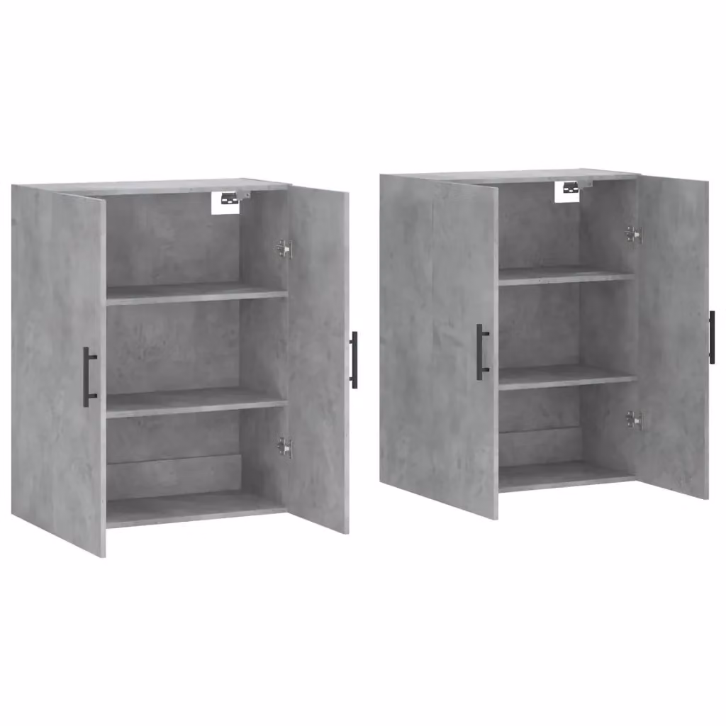 Set di 2 pensili a muro moderni HELLOSHOP26 in legno composito color grigio cemento opaco, L: 69,5 cm, P: 34 cm, H: 90 cm – 2