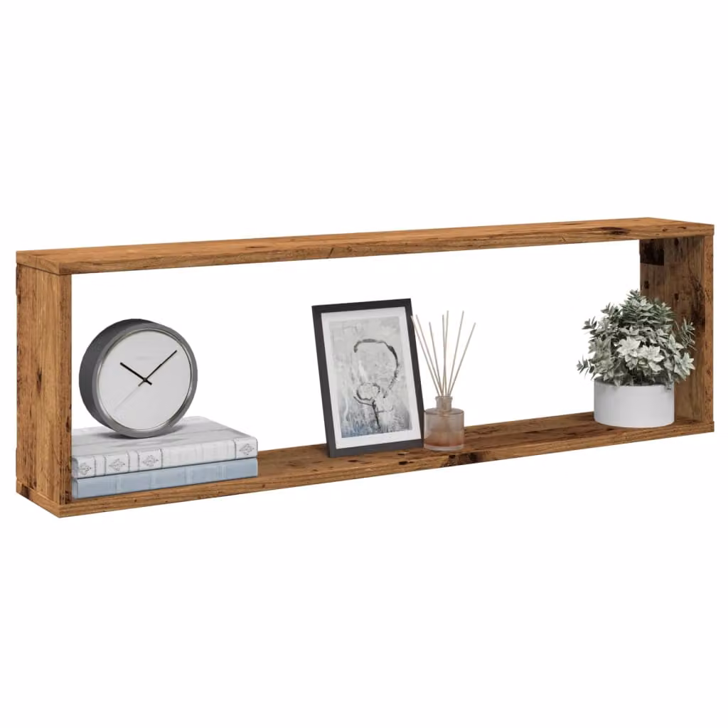 Set di 4 mensole a cubo vidaXL in legno ingegnerizzato marrone, da appendere alla parete, L 100 cm x P 30 cm x H 15 cm