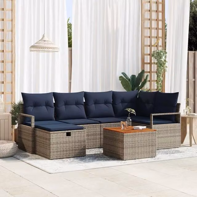 Set Divano da Giardino 7 pz Grigio polyrattan 3359542