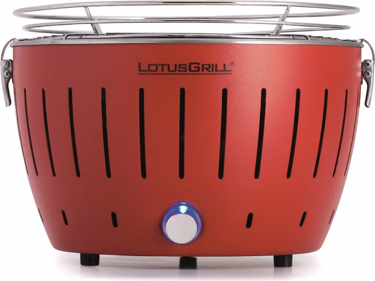 LotusGrill S Small G280 Griglia da tavolo a carbonella rosso fuoco a bassa emissione di fumo con connessione USB